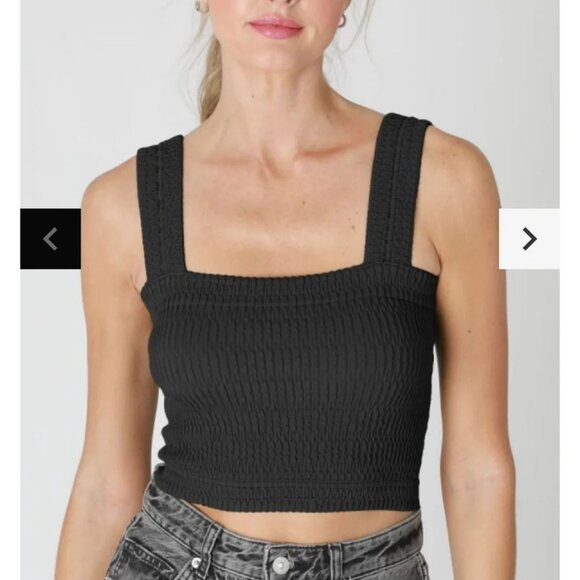 Nikibiki Tops - NIKIBIKI Tank Seamless Shirred Square Neck Crop Top Black O/S EUC